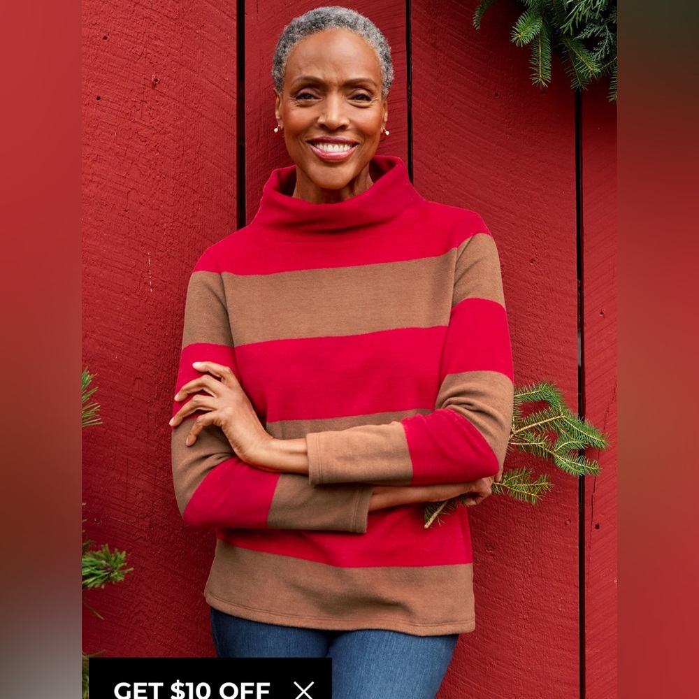 EUC Talbots MICROFLEECE FUNNEL NECK TOP - BAUBLE STRIPE